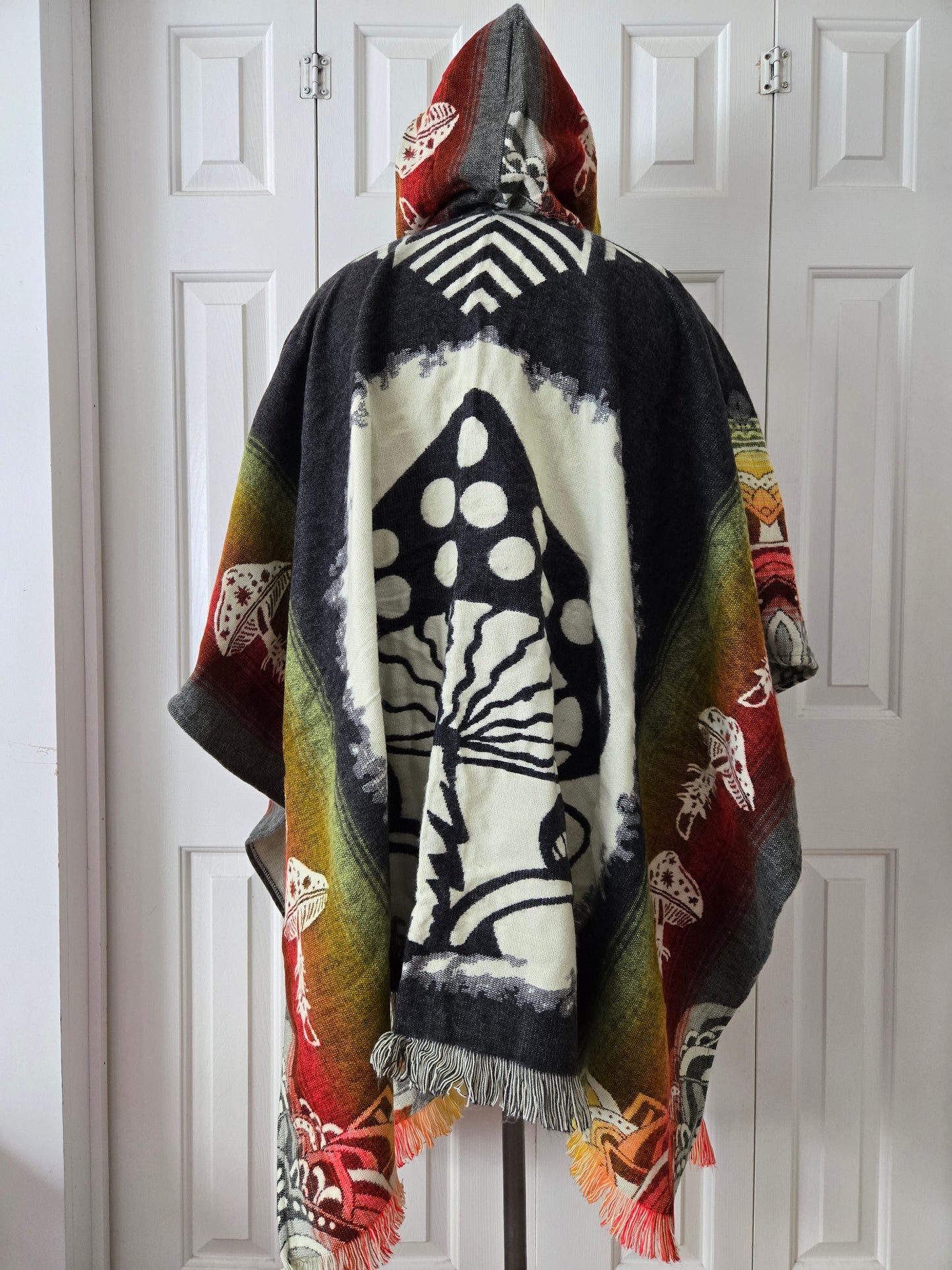 Hooded Poncho with Mushroom Pattern