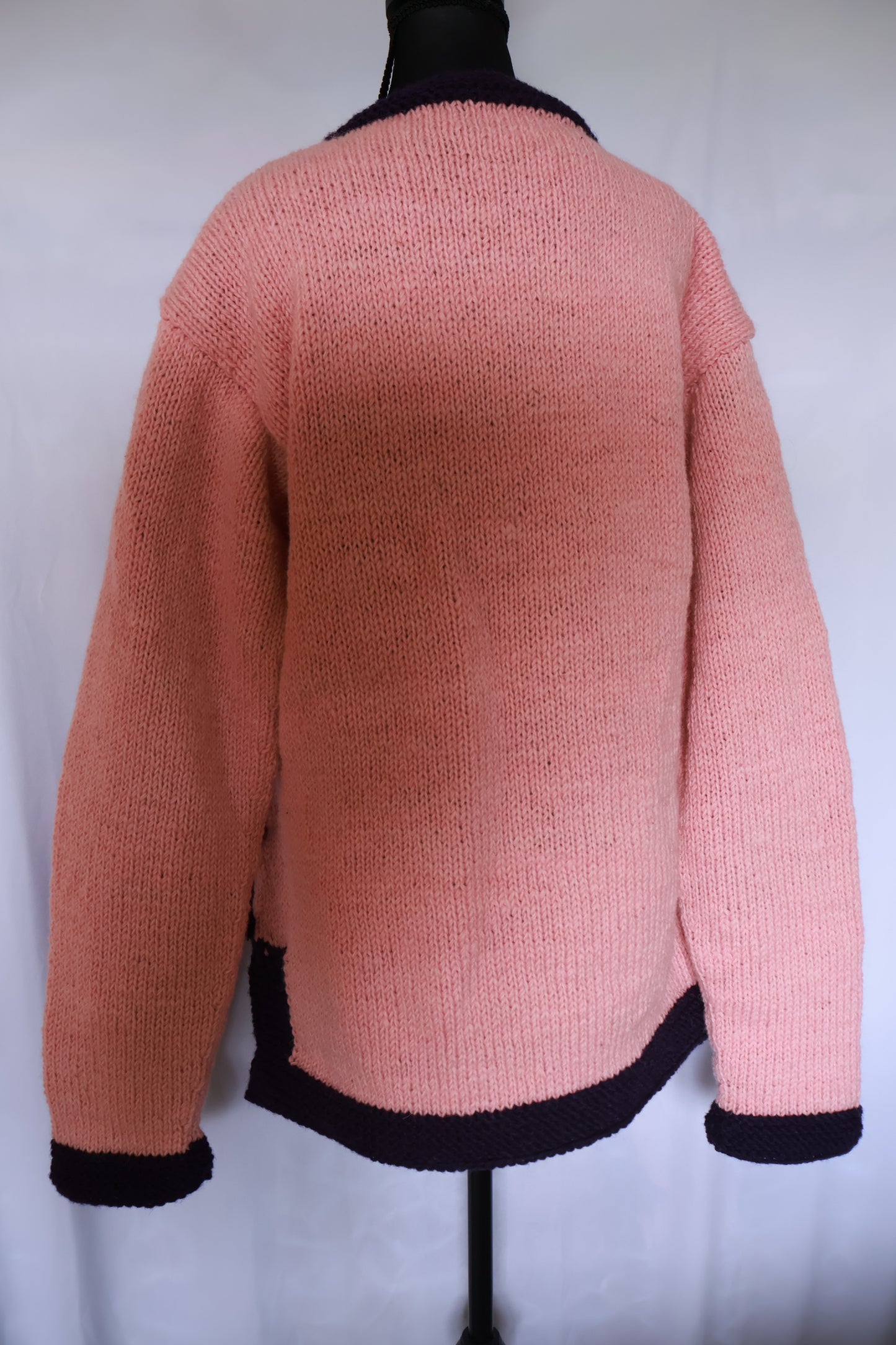 Asymmetric Wool Sweater - Fleece Lined - Color Blocked Edge