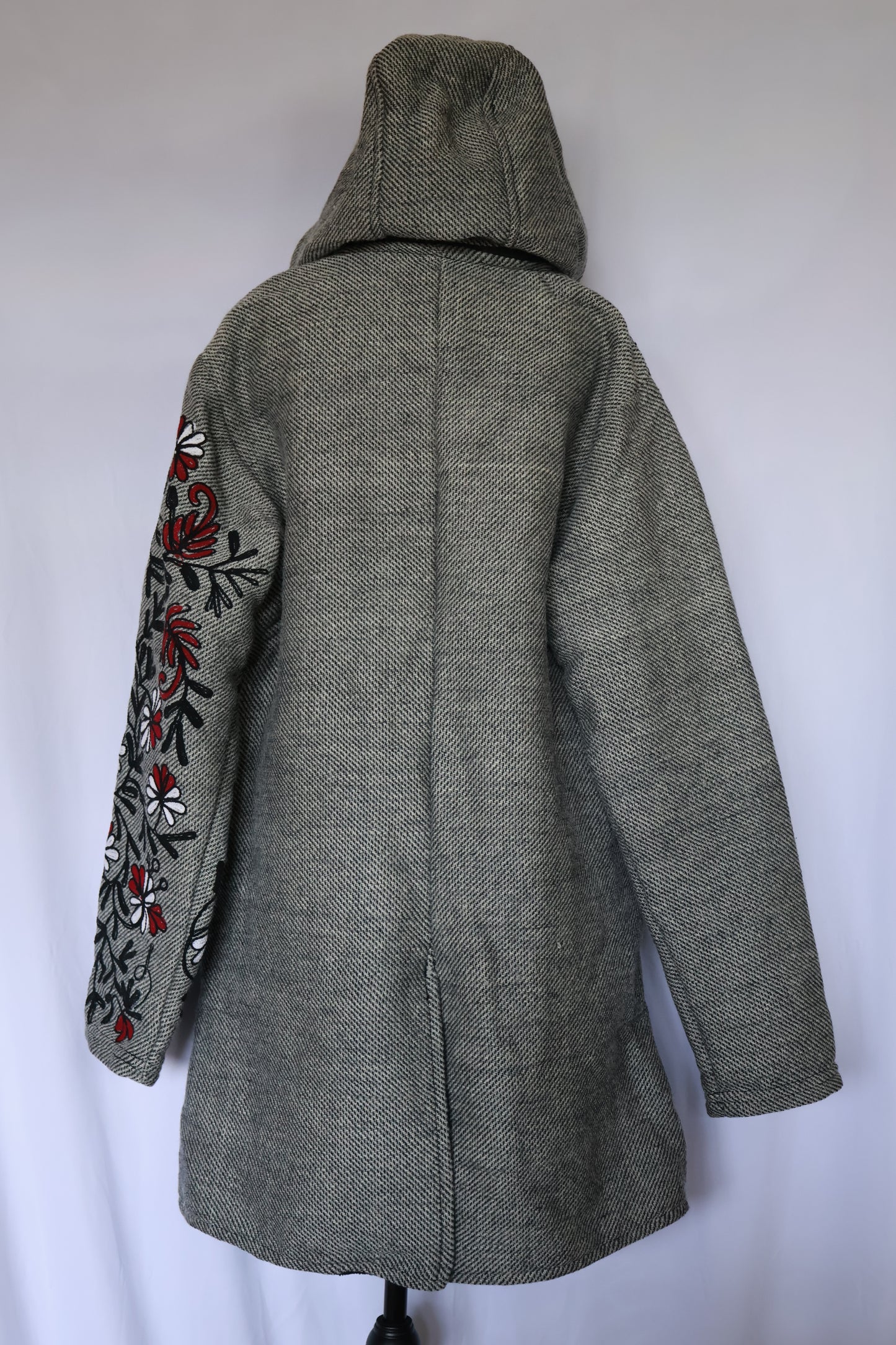 Wool Fleece Lined Jacket - Long - Floral Embroidery