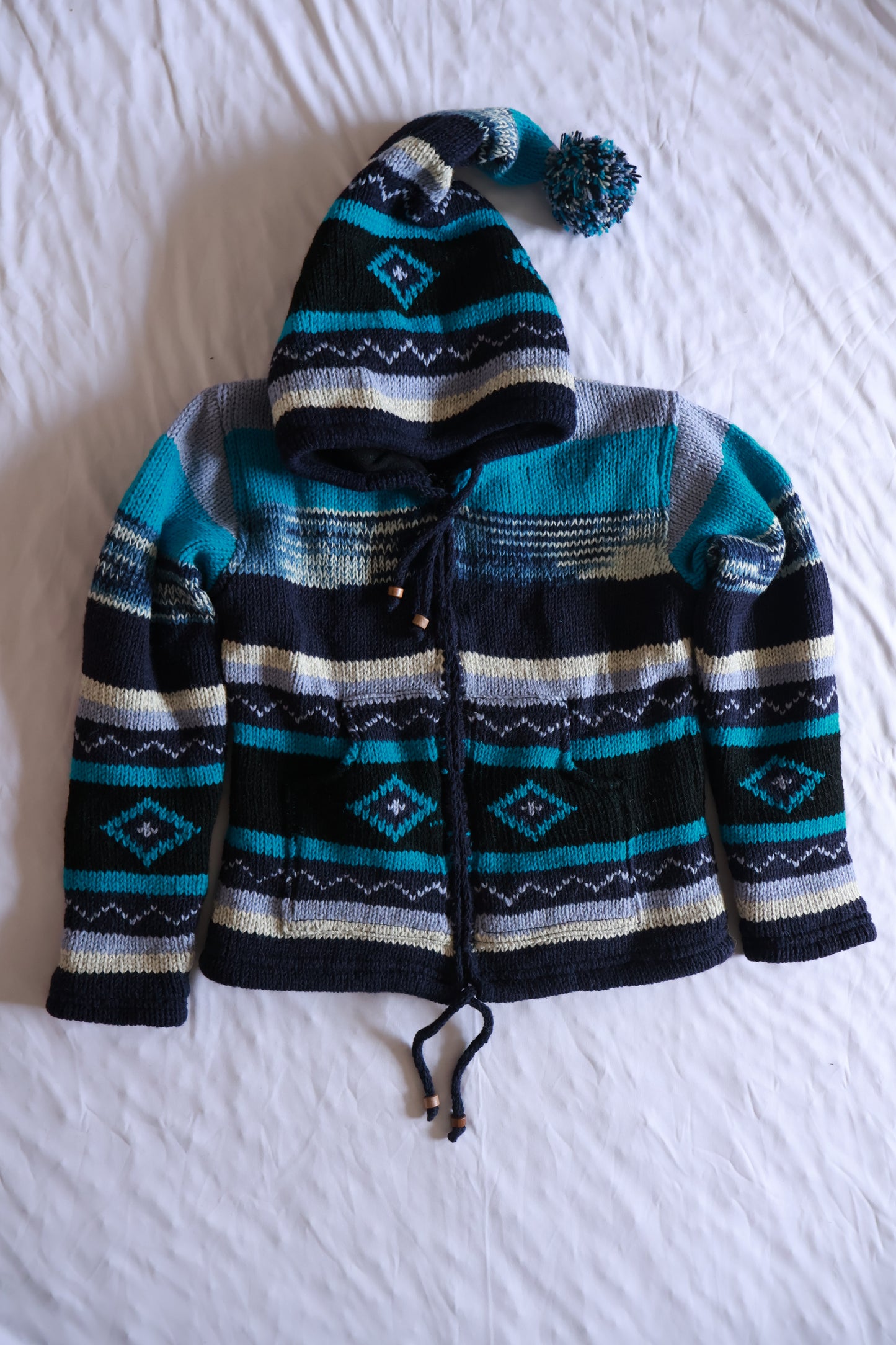 Wool Fleece Lined Jacket - Big Stripes - Long Hood