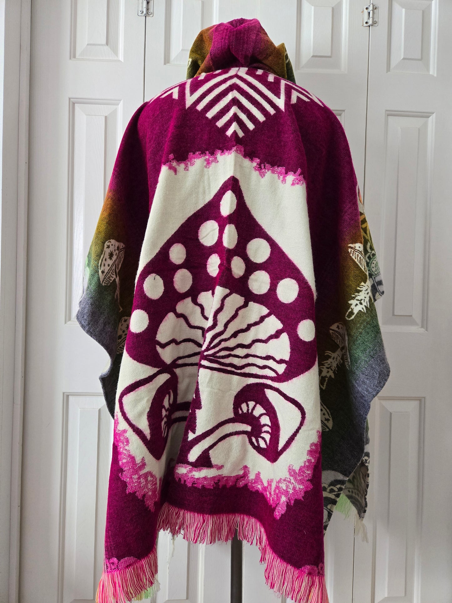 Hooded Poncho with Mushroom Pattern