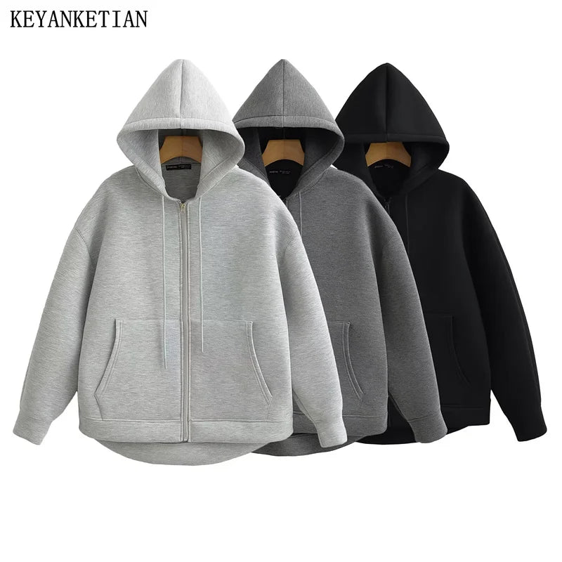 Oversized Zip-Up Hoodie – Women's Unisex High Street Outerwear
