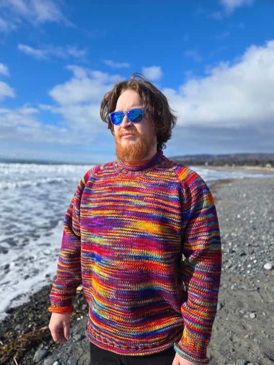 Roll Neck Sweater - Tie Dye Stripes
