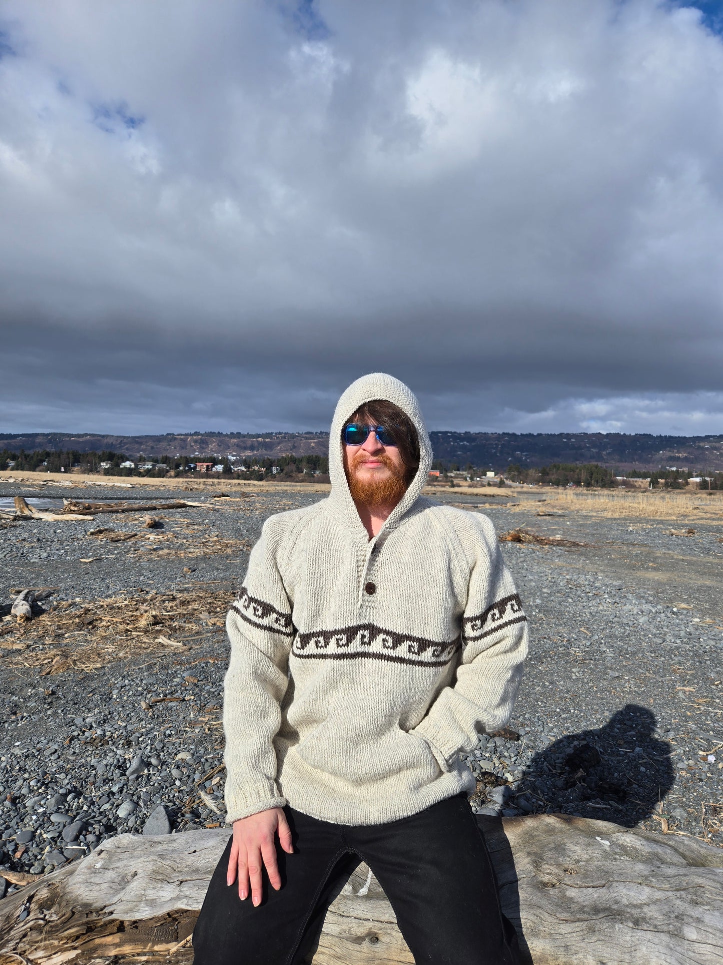 Wool Hoodie - Wave Pattern