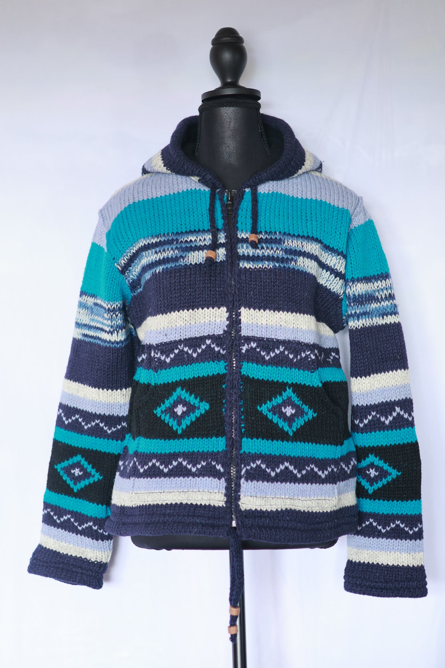 Wool Fleece Lined Jacket - Big Stripes - Short Hood