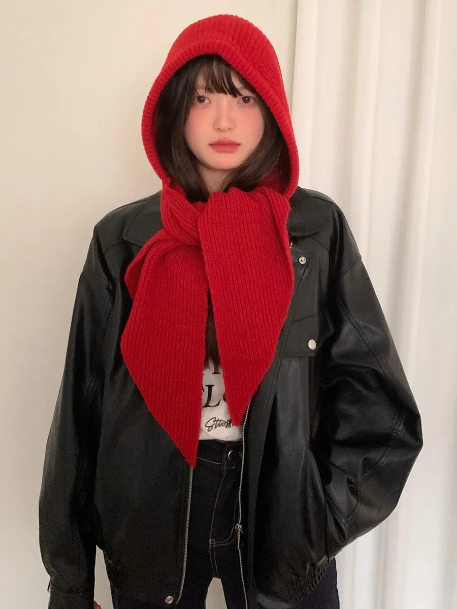 Women's Wool Hat & Scarf Set – Knit Neck Warmer with Earmuffs