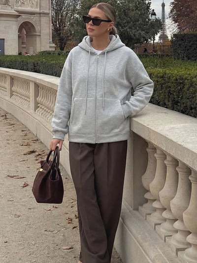 Women's Loose Zip-Up Hoodie Jacket – Big Pocket Casual Outerwear