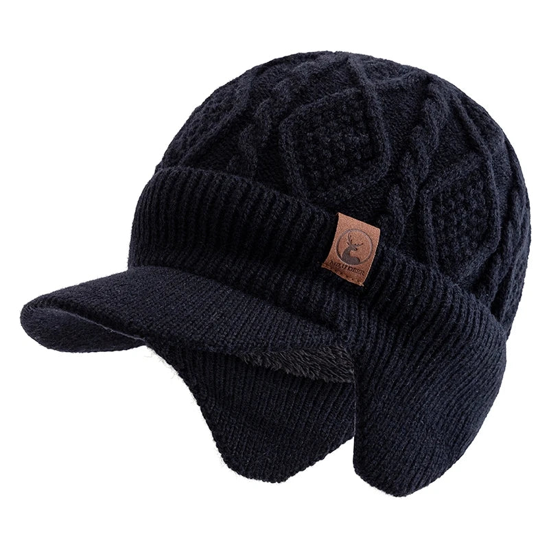 Unisex Fur-Lined Earflap Beanie – Thick Ski Knit Hat