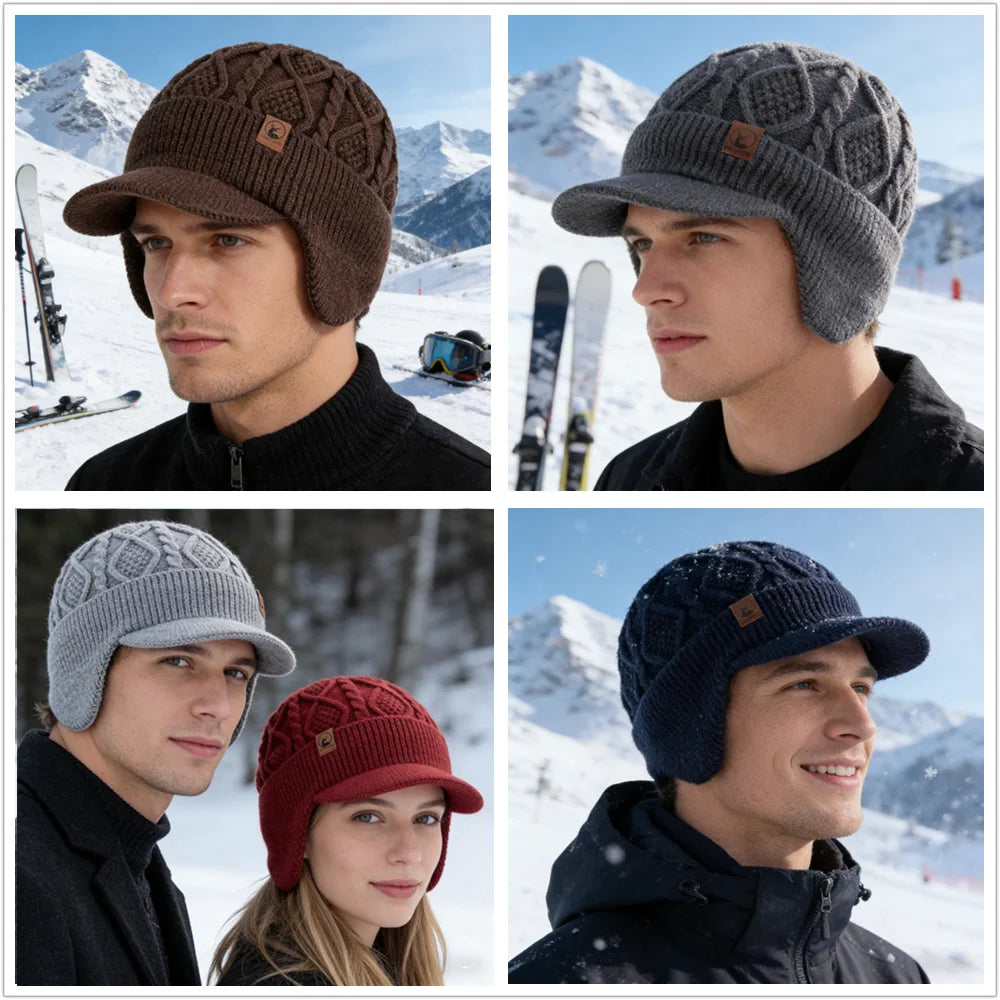 Unisex Fur-Lined Earflap Beanie – Thick Ski Knit Hat
