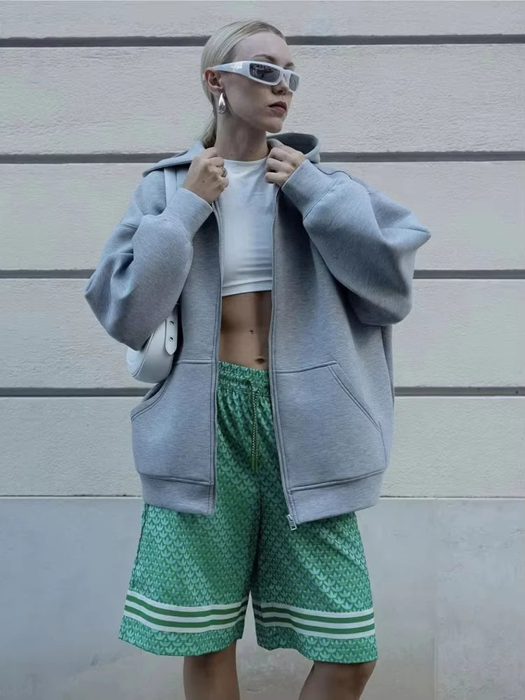 Women's Oversized Zip Hoodie Jacket – Chic Office Casual Outerwear