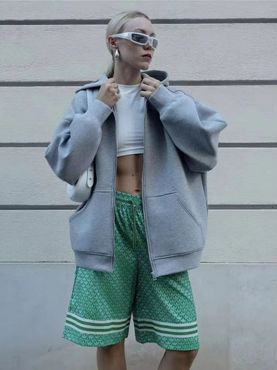 Women's Oversized Zip Hoodie Jacket – Chic Office Casual Outerwear