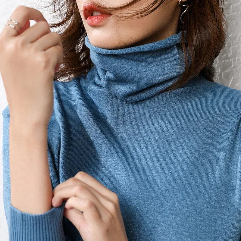Turtleneck Slim-Fit Women's Sweater – Korean Knit Pullover Jumper