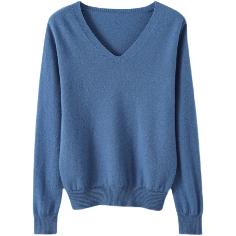Women's V-Neck Knit Sweater – Slim Fit Solid Pullover
