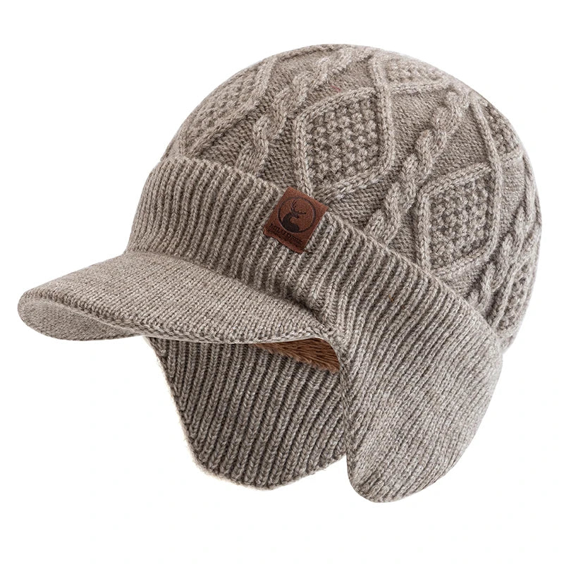 Unisex Fur-Lined Earflap Beanie – Thick Ski Knit Hat