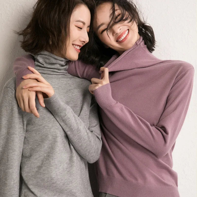 Turtleneck Slim-Fit Women's Sweater – Korean Knit Pullover Jumper