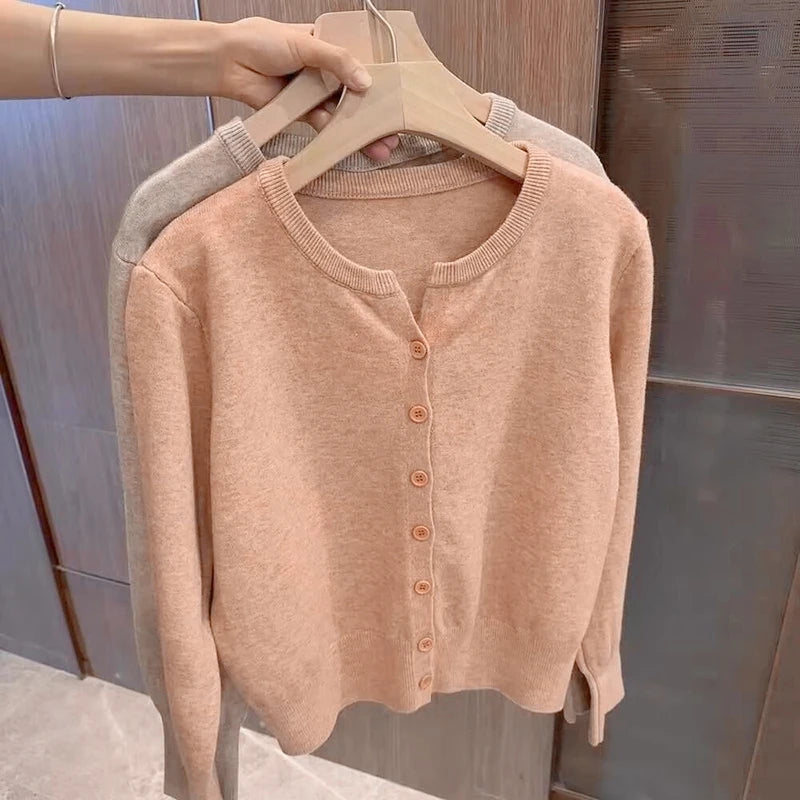 Fleece Knit Loose Women's Sweater – Korean Round Neck Casual Top