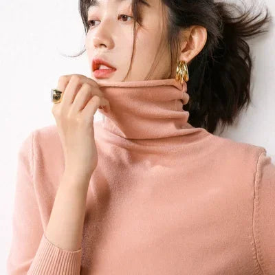 Turtleneck Slim-Fit Women's Sweater – Korean Knit Pullover Jumper