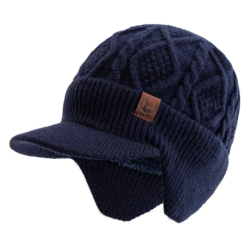 Unisex Fur-Lined Earflap Beanie – Thick Ski Knit Hat
