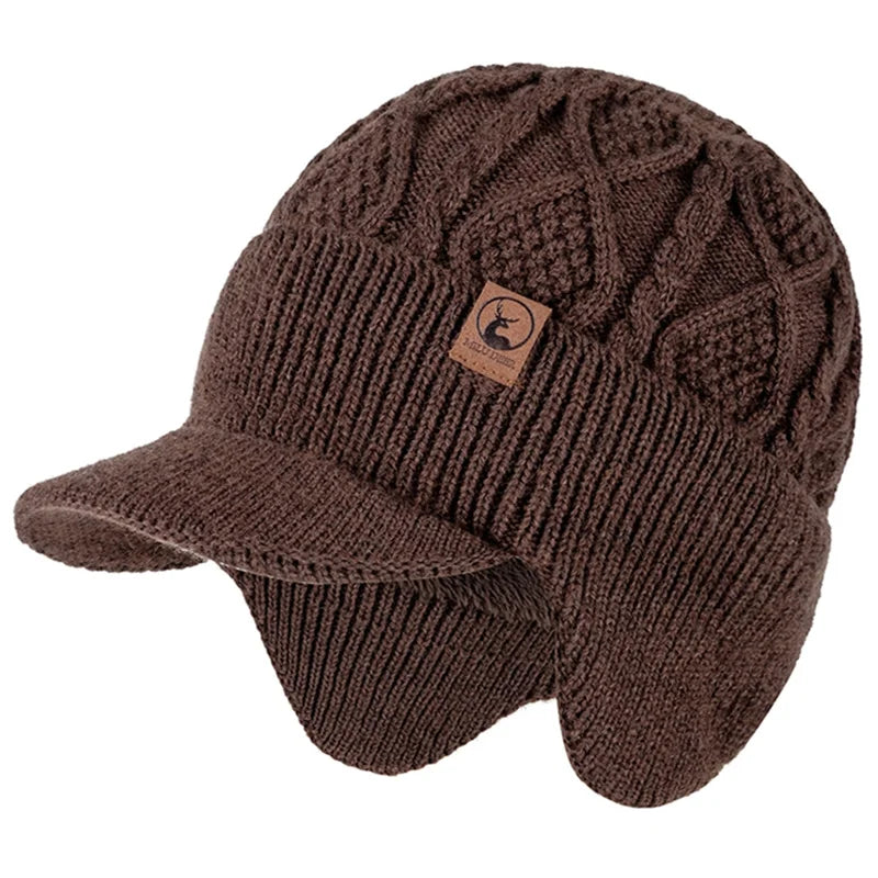 Unisex Fur-Lined Earflap Beanie – Thick Ski Knit Hat