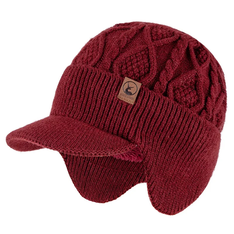 Unisex Fur-Lined Earflap Beanie – Thick Ski Knit Hat