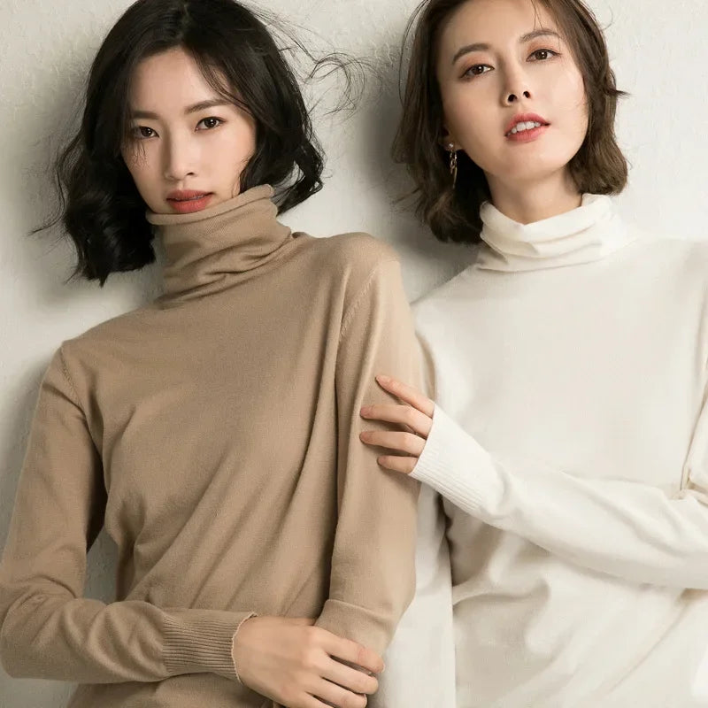 Turtleneck Slim-Fit Women's Sweater – Korean Knit Pullover Jumper
