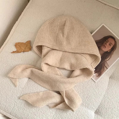 Women's Wool Hat & Scarf Set – Knit Neck Warmer with Earmuffs