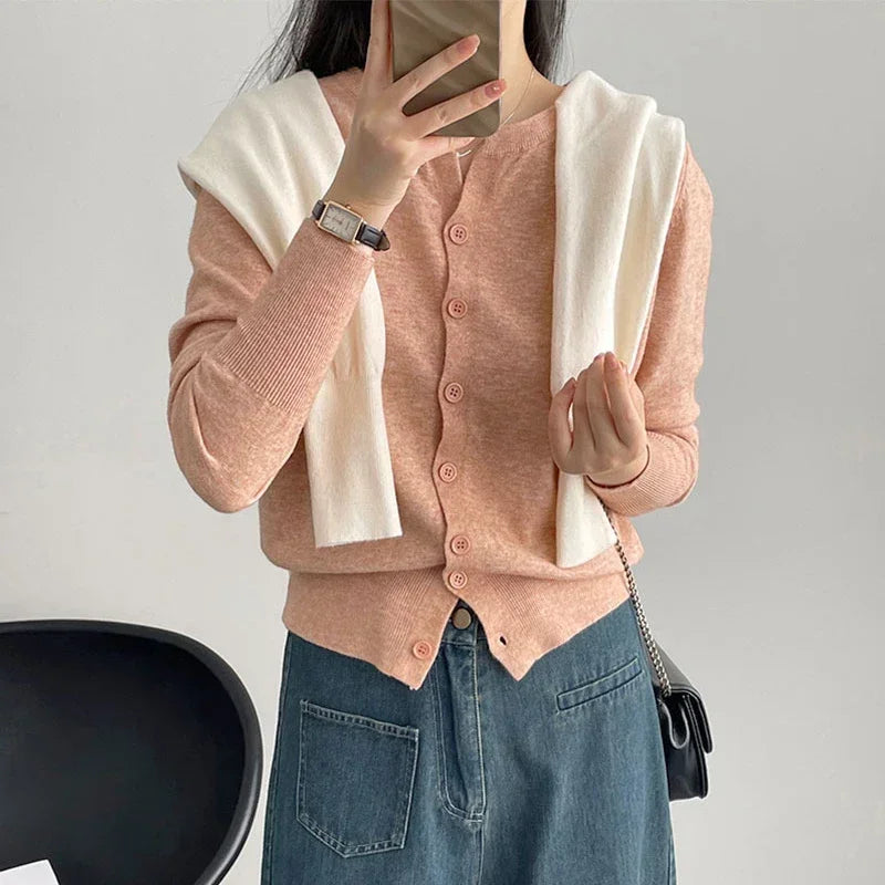 Fleece Knit Loose Women's Sweater – Korean Round Neck Casual Top
