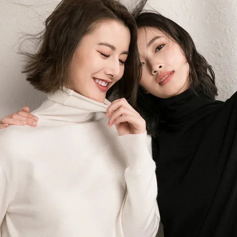 Turtleneck Slim-Fit Women's Sweater – Korean Knit Pullover Jumper
