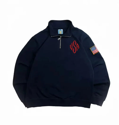 Quarter-Zip Pullover Hoodie – Unisex Vintage Streetwear Sweatshirt