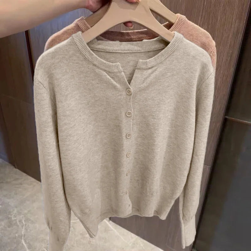Fleece Knit Loose Women's Sweater – Korean Round Neck Casual Top