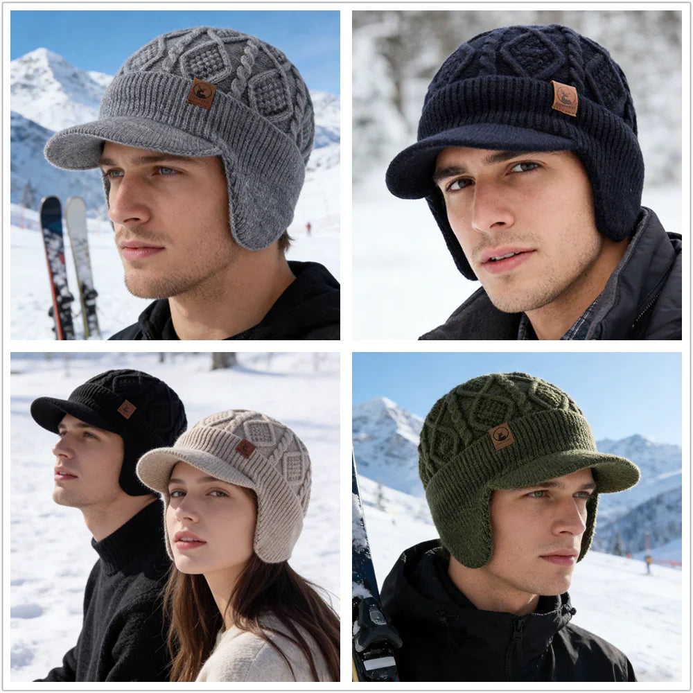 Unisex Fur-Lined Earflap Beanie – Thick Ski Knit Hat