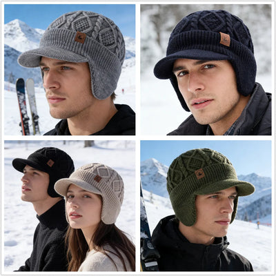 Unisex Fur-Lined Earflap Beanie – Thick Ski Knit Hat