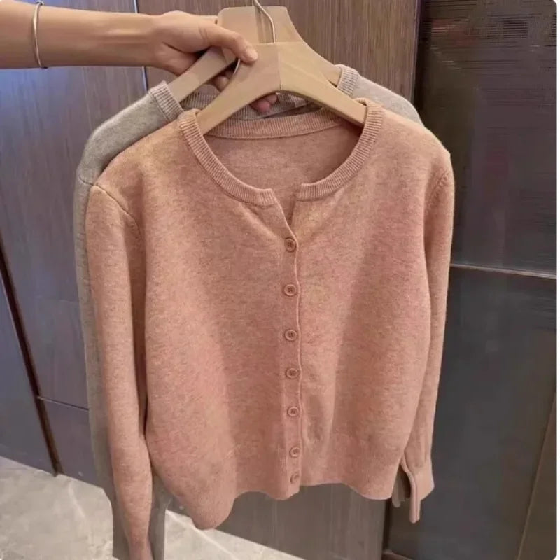 Fleece Knit Loose Women's Sweater – Korean Round Neck Casual Top