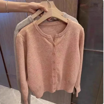 Fleece Knit Loose Women's Sweater – Korean Round Neck Casual Top