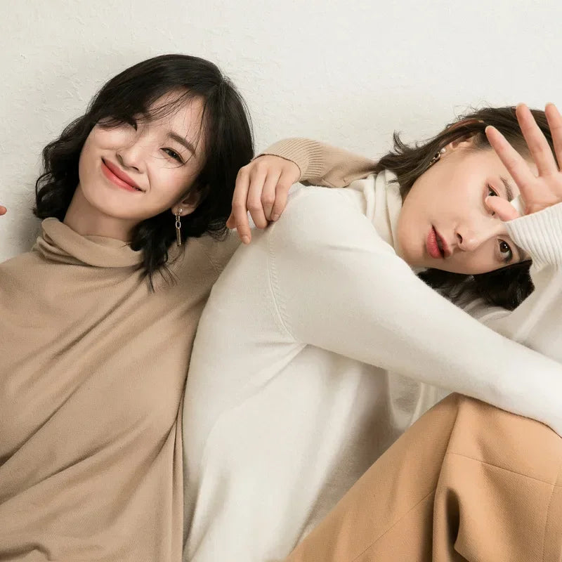 Turtleneck Slim-Fit Women's Sweater – Korean Knit Pullover Jumper
