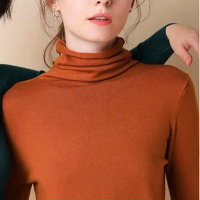 Turtleneck Slim-Fit Women's Sweater – Korean Knit Pullover Jumper