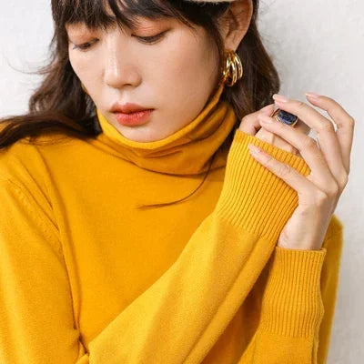 Turtleneck Slim-Fit Women's Sweater – Korean Knit Pullover Jumper