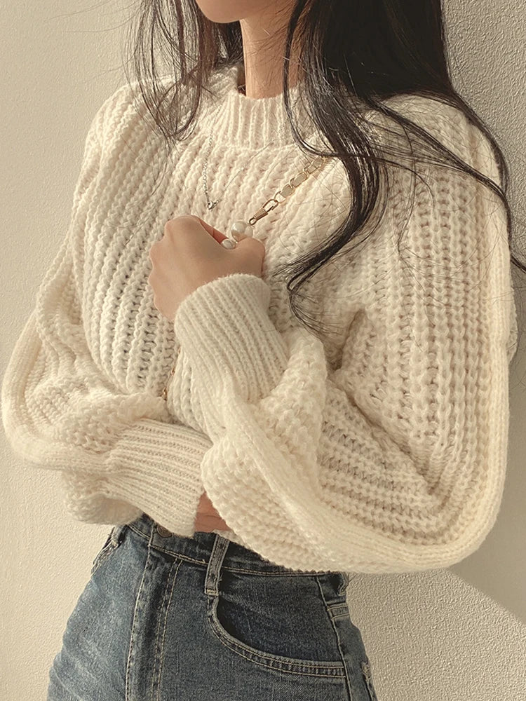 Loose Vintage Harajuku Lantern Sleeve Women's Sweater – Korean Knitwear