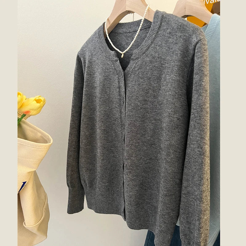 Fleece Knit Loose Women's Sweater – Korean Round Neck Casual Top