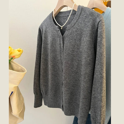 Fleece Knit Loose Women's Sweater – Korean Round Neck Casual Top