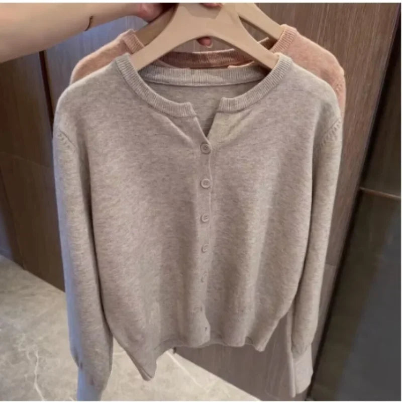 Fleece Knit Loose Women's Sweater – Korean Round Neck Casual Top