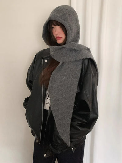 Women's Wool Hat & Scarf Set – Knit Neck Warmer with Earmuffs