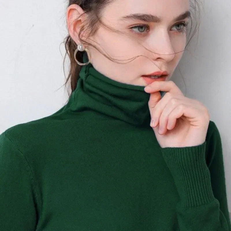 Turtleneck Slim-Fit Women's Sweater – Korean Knit Pullover Jumper