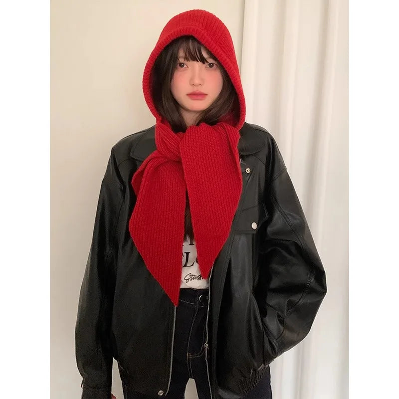 Women's Wool Hat & Scarf Set – Knit Neck Warmer with Earmuffs