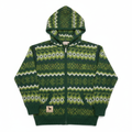 Green geometric pattern knit hoodie on white background